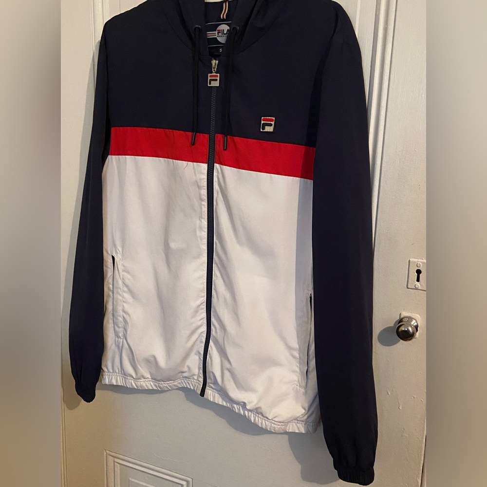 Fila Women's Blue, White, and Red Bomber Sweatsuit Jacket & Pants